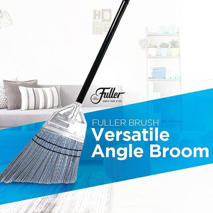 Fuller Brush Angle Broom – Heavy Duty Broom with Split End Bristles, Steel Handle, Indoor/Outdoor Floor Sweeper for Home, Garage, Patio