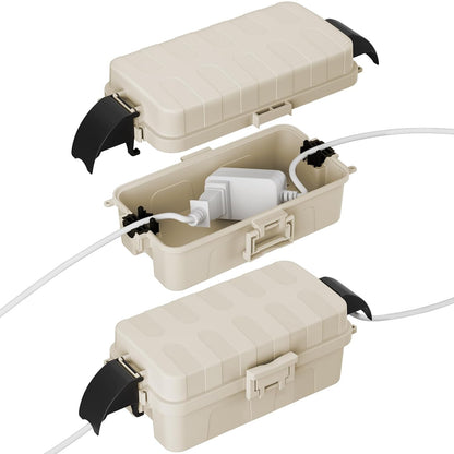 FLEMOON IP55 Outdoor Electrical Box Waterproof with Detachable Awning Covers, 7.1 * 3.9 * 2.4 inch Weatherproof Extension Cord Cover, Easy Installation for Outdoor Plug, Outlet, String Lights, Black