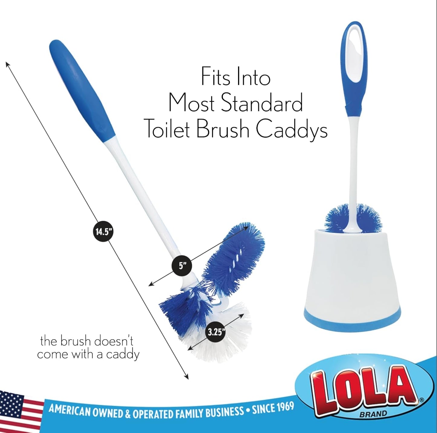 LOLA Toilet Bowl Brush w/Curved Head, Coated Wire, Durable Poly Bristles, Reaches Under Toilet Bowl Rim, 1 Pack