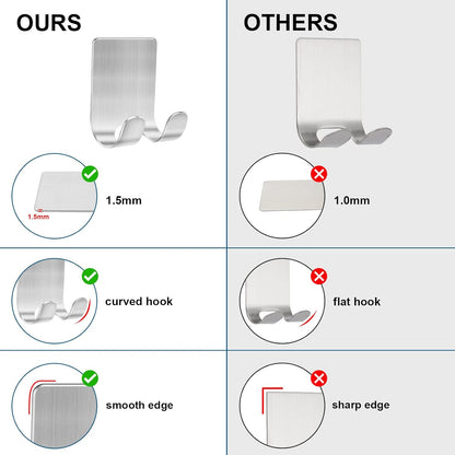 Diesisa Razor Holder for Shower + Adhesive Wall Hooks, Premium 304 Stainless Steel Shower Razor Holder with Heavy Duty Waterproof Sticky Hooks for Hanging Towels, Coat, hat (2+2 Pack)
