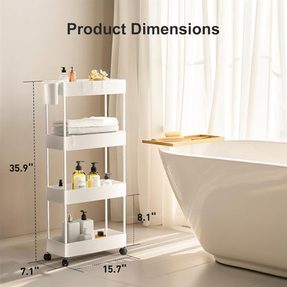 Pipishell Slim Storage Cart with Wheels - Bathroom Cart Organizer Storage, 4 Tier Rolling Carts for Bathroom, Laundry Room, Kitchen, Narrow Space, Black PIUC05