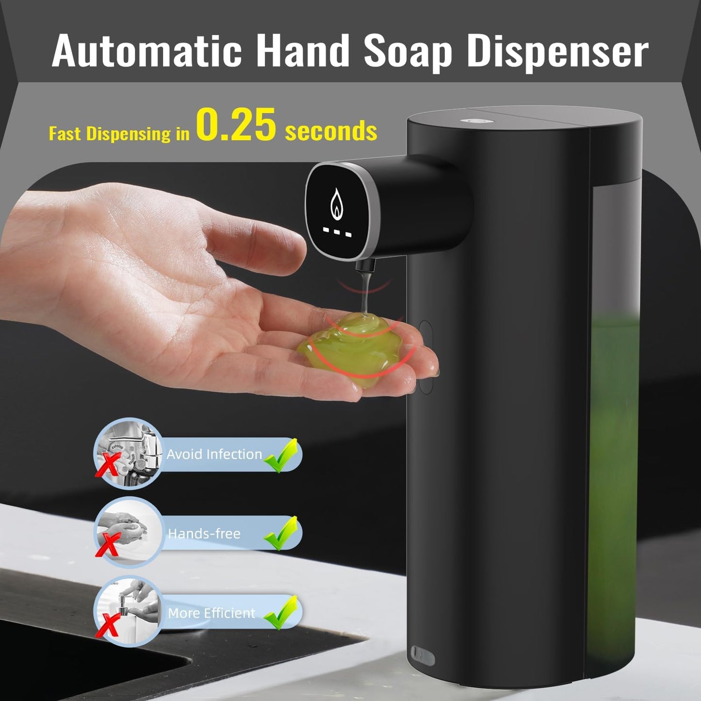 Automatic Liquid Soap Dispenser Touchless, USB Rechargeable Smart Hand Soap Dispenser, 13.5oz/400ml, 3-Level Adjustable, Compatible with Thick Thin Dish Soap for Bathroom Kitchen, Clog-Free (Silver)