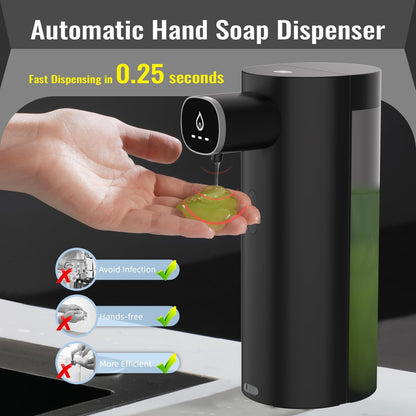 Automatic Liquid Soap Dispenser Touchless, USB Rechargeable Smart Hand Soap Dispenser, 13.5oz/400ml, 3-Level Adjustable, Compatible with Thick Thin Dish Soap for Bathroom Kitchen, Clog-Free (Silver)
