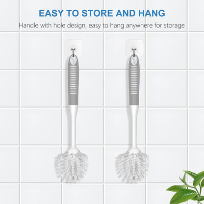 SetSail Dish Brush with Handle, 2 Pack Stiff Bristles Dish Scrubber with Built-in Scraper Dish Scrub Brushes for Cleaning Dishes, Pots and Pans, Kitchen Sink