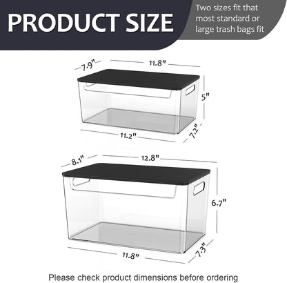 COAZEX 2 Pack Trash Bag Holder Under Sink Stackable, Plastic Garbage Dispenser with Lid, Trash Bag Storage Dispenser Roll Holder for Kitchen, Pantry, Laundry Room Organization