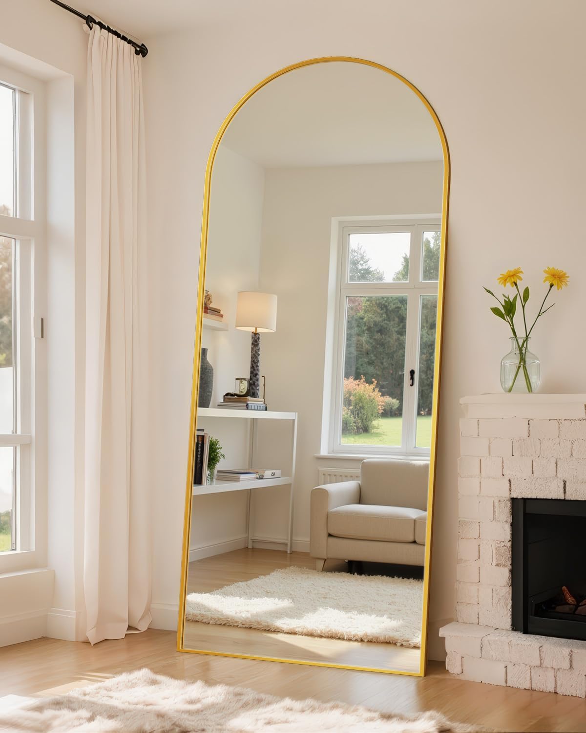Full Length Mirror with Stand, 71"x28" Arched Full Body Large Stand Up Aluminum Frame Floor Standing Mirror, Freestanding Hanging Leaning Mounted for Bedroom Living Room Entryway Gold