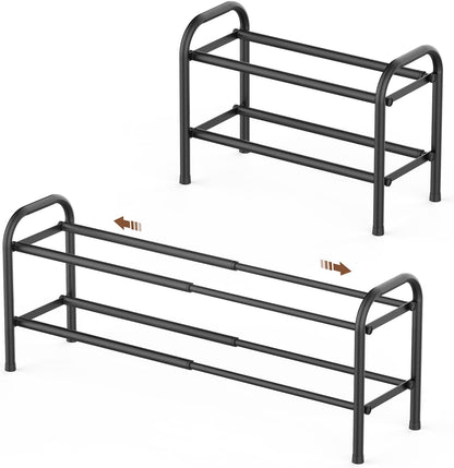 Gonfoam Shoe Rack for Closet, Expandable Shoe Organizer Storage Shelf, Adjustable Metal Free Standing Small Closet Shoe Rack for Entryway, Doorway (2-Tier Black)
