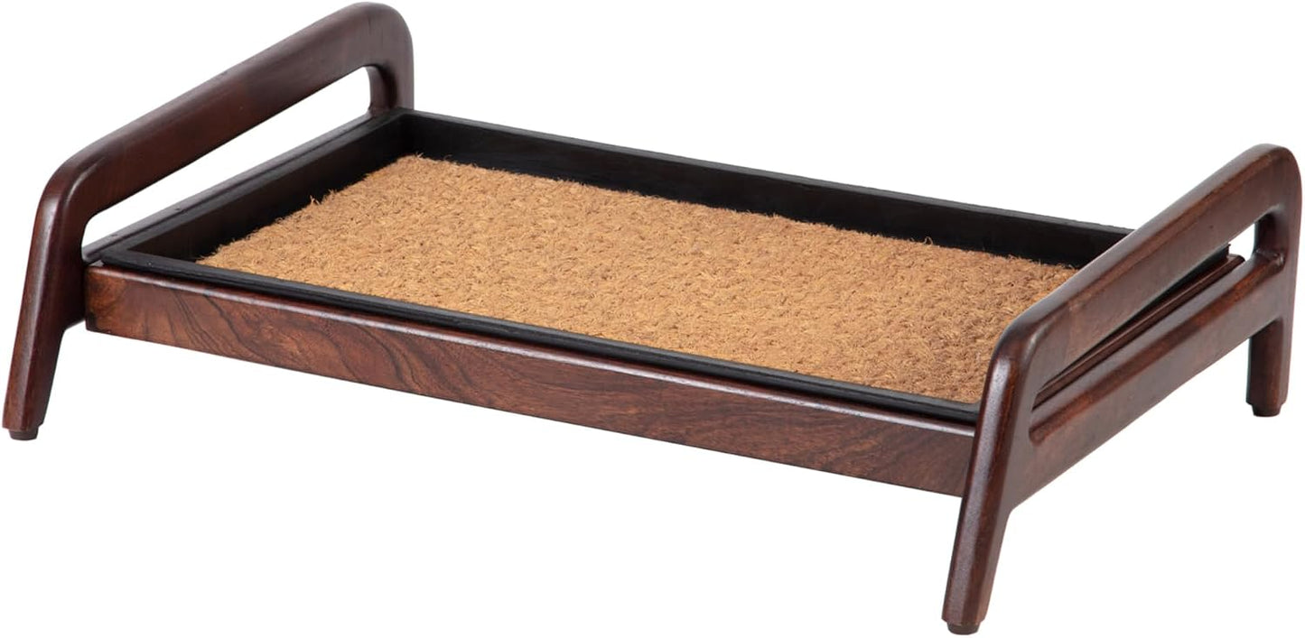 Anji Mountain Heavy Duty Waterproof Wooden Shoe Storage Mat Organizer/Boot Storage Tray Multi Use for Entryway with Coir, Gray and Ivory Insert, 1 Tier, Fits 2 Pair (26.5" Wide)