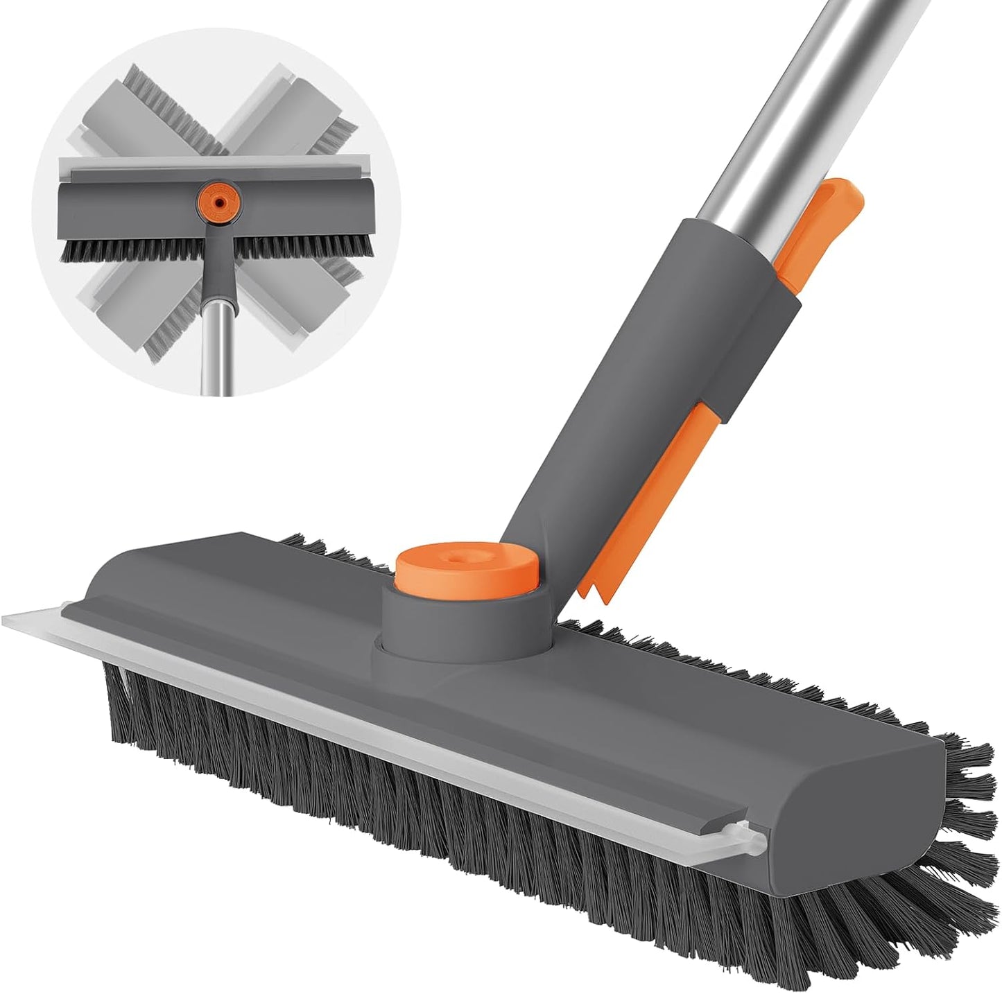 Floor Scrub Brush with Long Handle, 3 in 1 Scrape and Heavy-Duty Stiff Bristle Scrubber Brush Broom for Cleaning Shower Bathroom, Patio, Pool, Garage, Kitchen, Wall and Deck (White, 1 Pack)