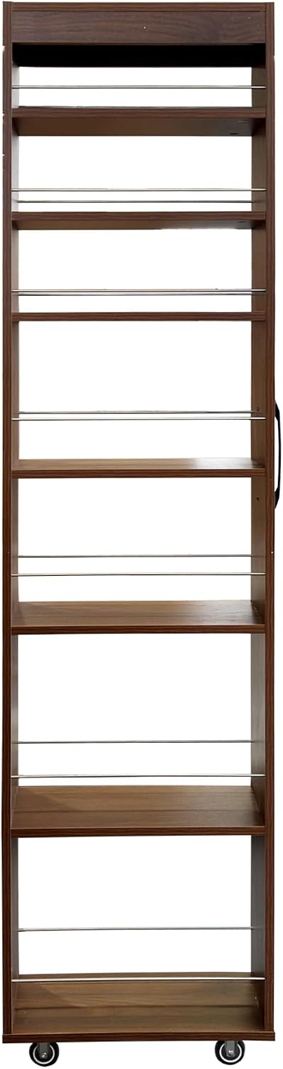 68'' Tall Narrow Storage Cabinet with Handle & Wheels, 7 Tier Pull-Out Kitchen Pantry Cart, Rolling Slim Freestanding Organizers Shelf Spice Rack for Small Spaces (White-Wheels, 7 Tier)