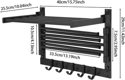 Wall-Mounted Steel Clothes Drying Rack,Bathroom Towel Shelf,Swivel Towel Hanger for Laundry Room Space Saver (Black)