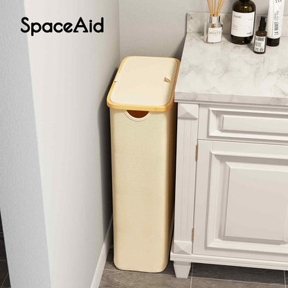 SpaceAid Double Laundry Hamper 2 Section with Lid and Removable Laundry Bags, 160L Clothes Basket with Bamboo Handles, Large Collapsible Hamper for Bedroom, Bathroom, Dorm, Laundry Room - White