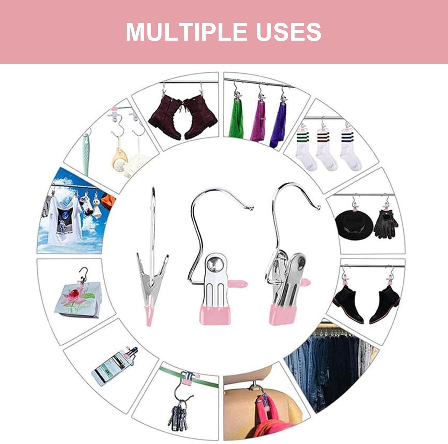 Boot Hangers Clips, 16 Pack Laundry Hooks Hanging Clips Clothes Pins Closet Hanger Organizer Clamps Socks Towel Clips Heavy Duty Clothespins Bulk Hanger Clips for Closet Travel Pants Socks Handbags