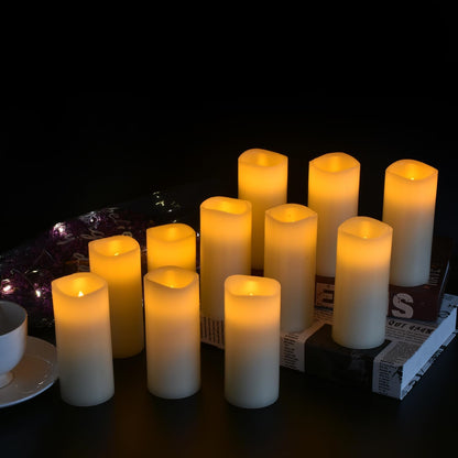 Vinkor Flameless Candles Battery Operated Candles Real Wax Pillar LED Candles with 10-Key Remote and Cycling 24 Hours Timer (Ivory Set of 12 （D: 3" x H: 4"）)
