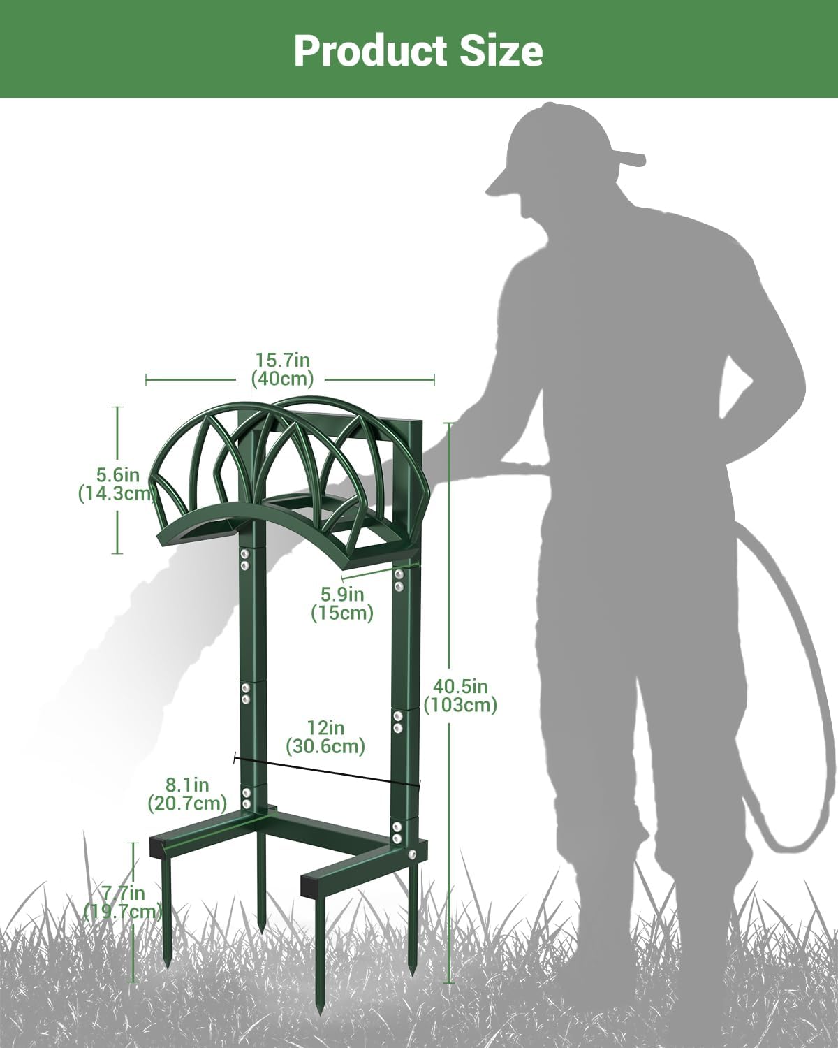 HZE Garden Hose Holder, Freestanding Water Hose Reel Stand for Outside, Heavy Duty Detachable Metal Storage Rack Holds 160 FT for Yard Lawn Farm, Black