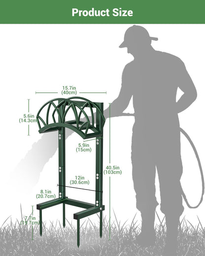 HZE Garden Hose Holder, Freestanding Water Hose Reel Stand for Outside, Heavy Duty Detachable Metal Storage Rack Holds 160 FT for Yard Lawn Farm, Black