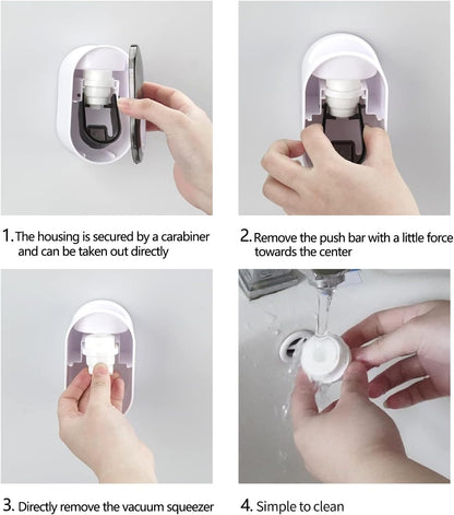 Wall-Mounted Toothbrush Holder with Cover, 2-Slot Organizer, Self-Adhesive Hanger, Automatic Toothpaste Dispenser for Bathroom/Shower