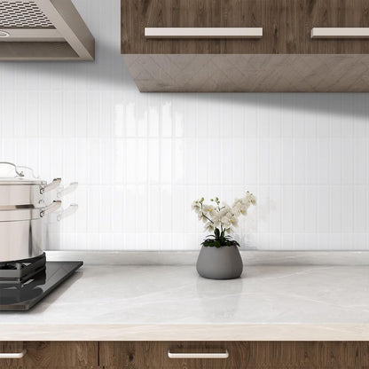 COMSTICKC Pure White Peel and Stick Backsplash,10 Pcs 12''x12'',Glossy White Peel and Stick Tiles Stickers Vinyl Backsplash Kitchen Bathroom,Waterproof,Removable