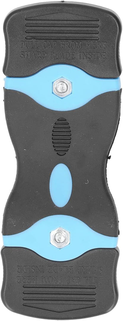 Oumefar Plastic Blades, 2 in 1 Scraper Tool ABS Blade Scrapers Stainless Steel Blades for Removing Stubborn Grease and Burnt Spills on Glass Stoves, Ovens Grills(Black+Blue)