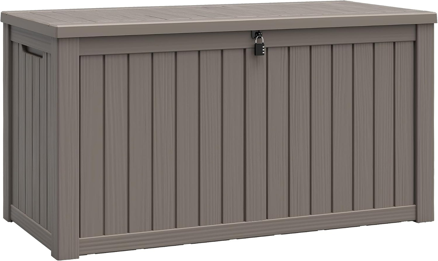 NUNU LAB Outdoor Storage Box, 45 Gallon Outside Deck Box Waterproof, Resin Outdoor Storage Cabinet With Lockable Lid, Backyard Storage Bench For Garden Tools, Patio Cushions, Pool Tools, Black