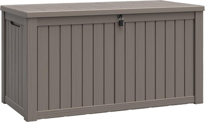 NUNU LAB Outdoor Storage Box, 45 Gallon Outside Deck Box Waterproof, Resin Outdoor Storage Cabinet With Lockable Lid, Backyard Storage Bench For Garden Tools, Patio Cushions, Pool Tools, Black