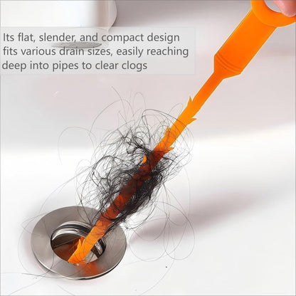 Drain Snake Hair Clog Remover Tool, Orange, Plastic, 20 Inch, Flexible Design for Toilet, Sink, Floor Drain, 3 Pack
