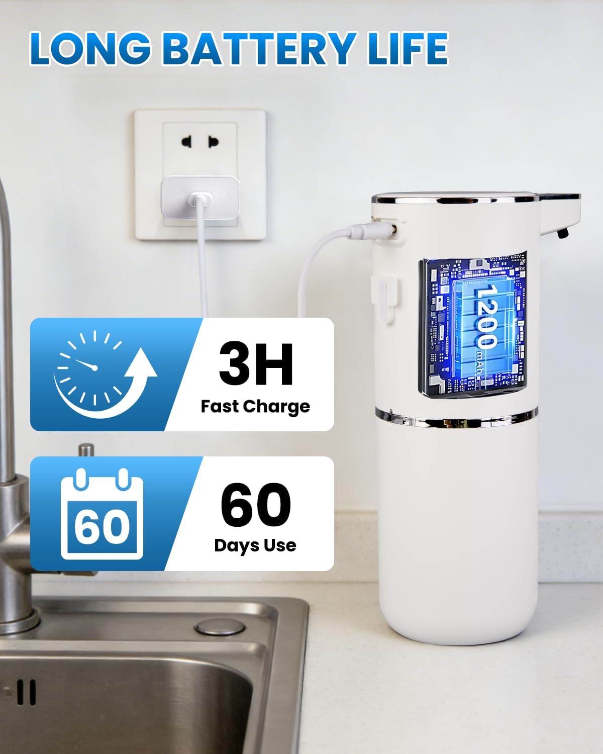 Automatic Liquid Soap Dispenser Touchless, USB Rechargeable Hand Soap Dispenser, 4 Adjustable Volume Levels, IPX5 Waterproof, 12.8oz/380ml Wall Mounted for Bathroom Kitchen Countertop, White