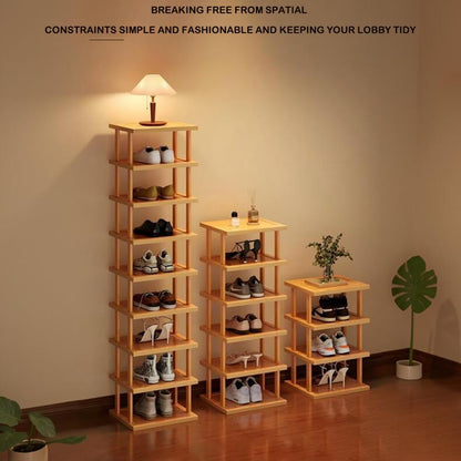 SAN HE 7-Tier Modern Bamboo Shoe Rack - Vertical, Slim, Space-Saving Shoe Organizer for Small Spaces, Closet, Entryway, Corner, Garage, Bedroom