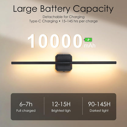 Battery Operated Wall Sconces Set of 2, 𝐔𝐩𝐠𝐫𝐚𝐝𝐞𝐝 Rechargeable Wall Lights with Remote Control, LED Wall Sconces Black, 3000K-6000K Dimmable 360° Rotatable for Living Room, Bedroom, 28''