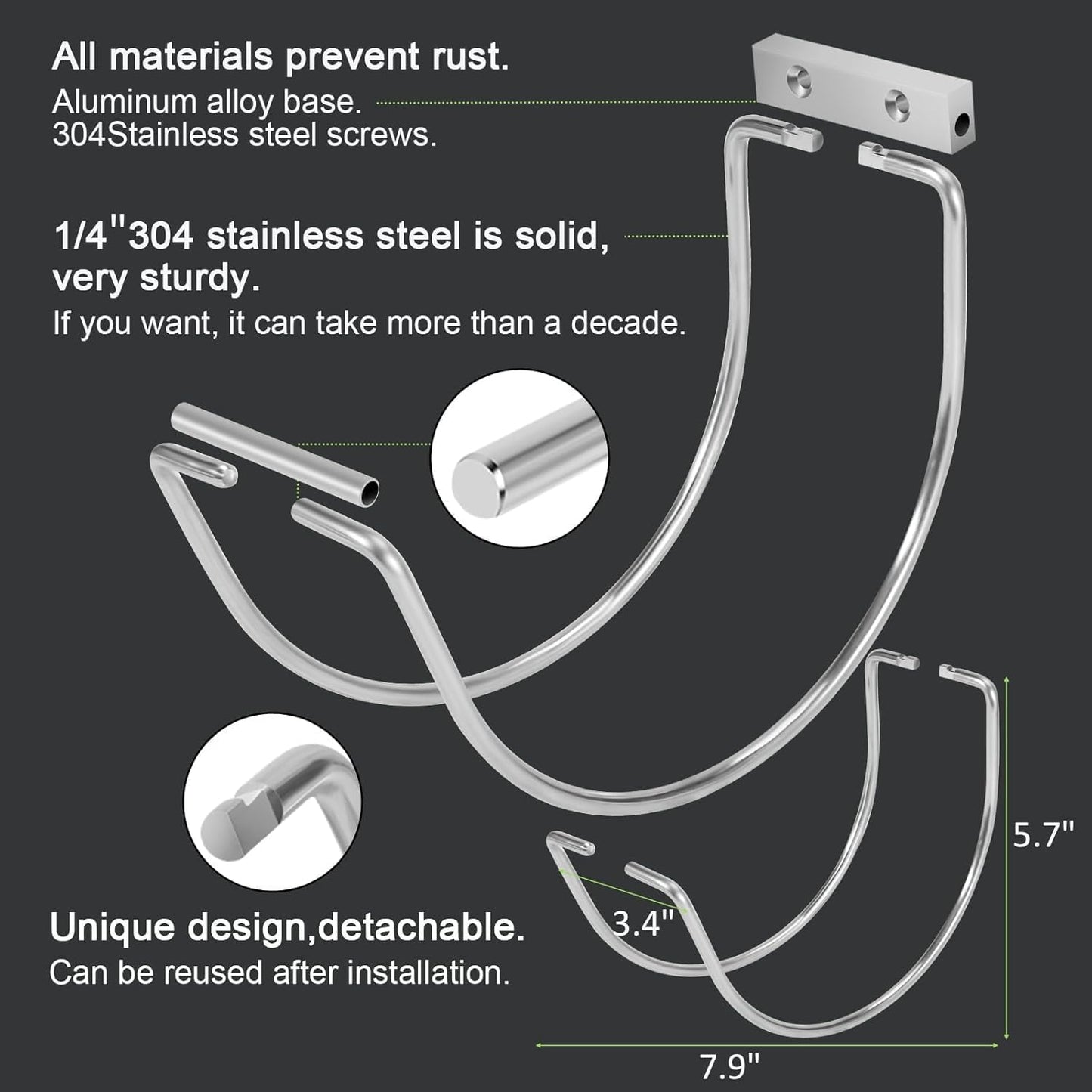 Metal Garden Hose Hanger Wall Mounted Water Hose Holder Hose Reel for Outside Yard (1, Silver)