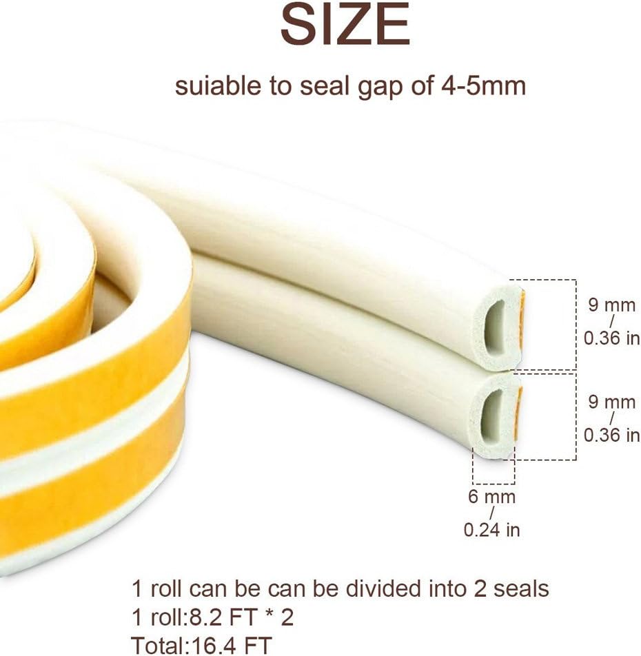 CloudBuyer Door Weather Stripping, Soundproof Insulation Seal Strip for Windows with Self-Adhesive Protection (White, 33Ft)