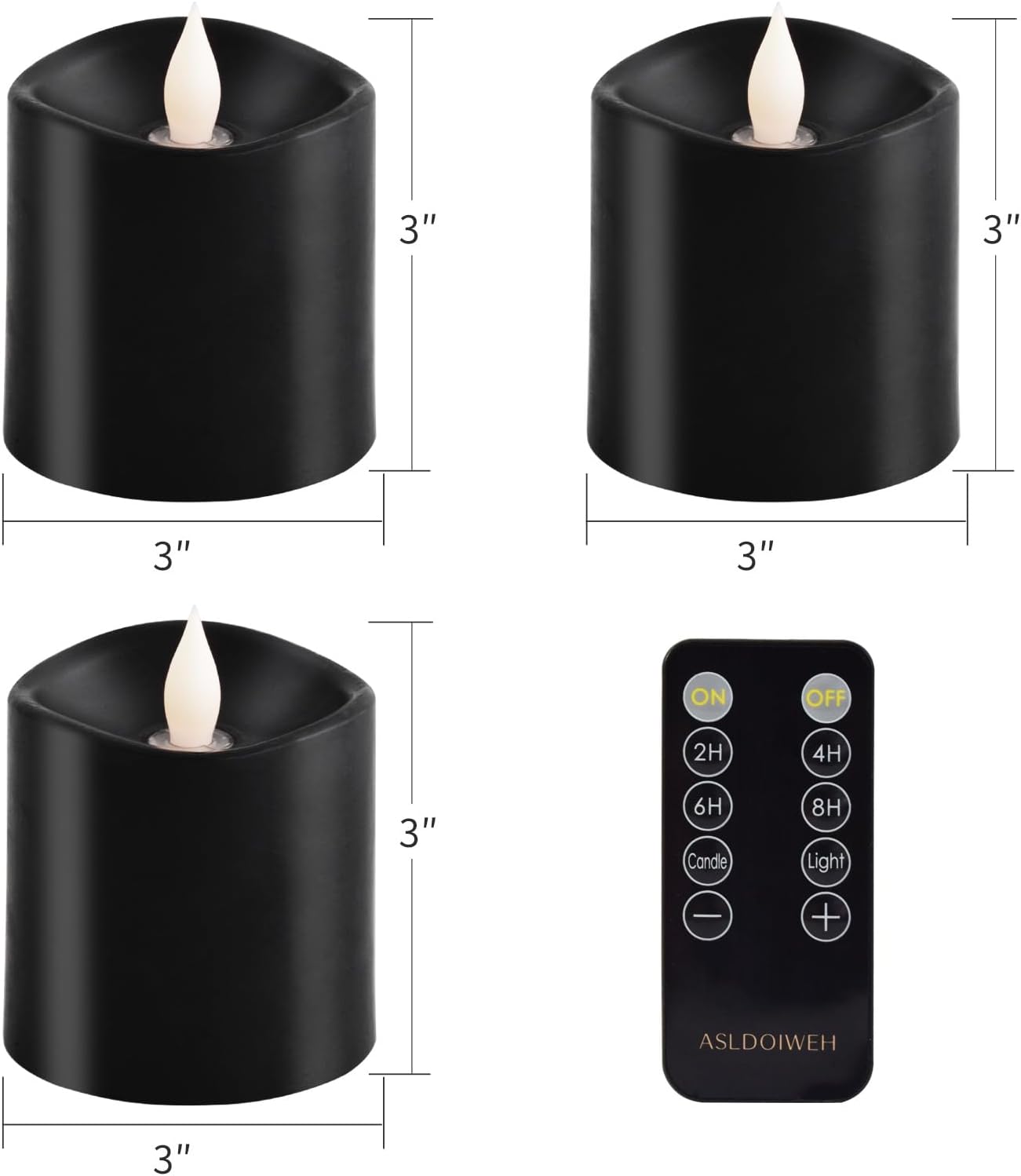 3x3 Flickering Flameless Candles Set of 2, 2AA Battery Life 600 Hours Battery Candles Flickering with Timer,3 inch Flameless Candles with Remote for Indoor/Outdoor, Ivory
