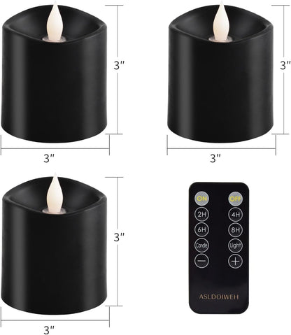 3x3 Flickering Flameless Candles Set of 2, 2AA Battery Life 600 Hours Battery Candles Flickering with Timer,3 inch Flameless Candles with Remote for Indoor/Outdoor, Ivory