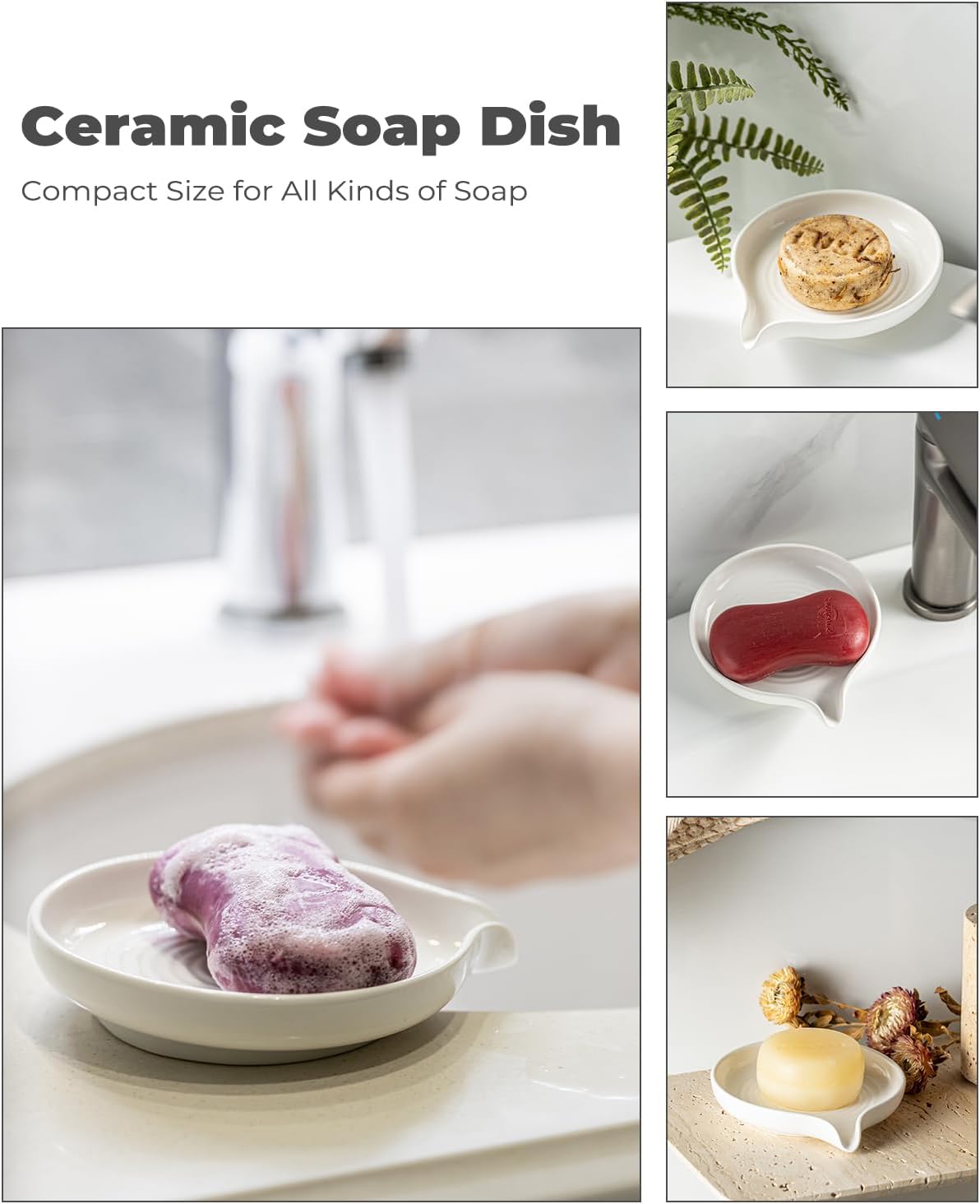 Self Draining Soap Dish, Ceramic Drain Soap Holder Waterfall Design Soap Saver for Shower, Bathroom, Sink, Kitchen and Countertop, Keeps Dry, Green