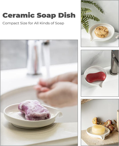 Self Draining Soap Dish, Ceramic Drain Soap Holder Waterfall Design Soap Saver for Shower, Bathroom, Sink, Kitchen and Countertop, Keeps Dry, Green