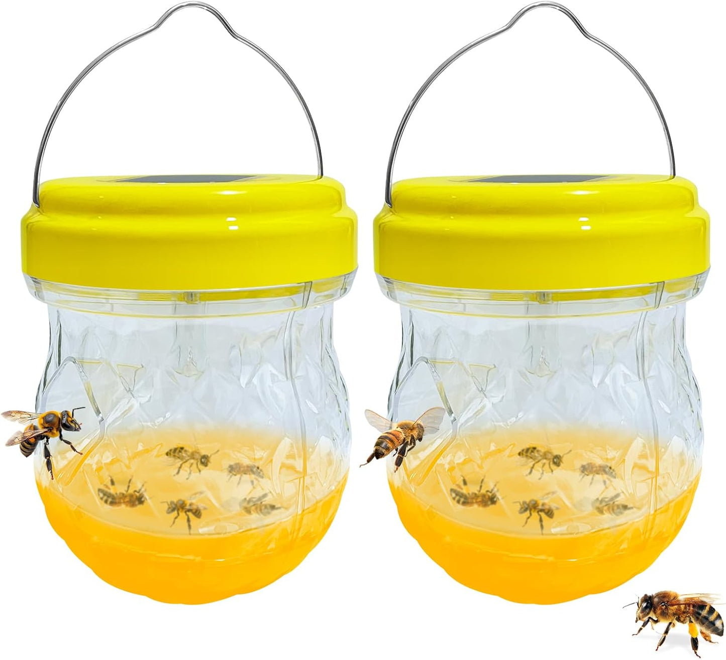 2 Pack Wasp Traps Solar Day & Night Wasps Bee Trap for Outdoor Hanging Outside Yellow Jacket Hornet Wasp Trap Catcher for Yard, Garden, Farm (Bait NOT Included)