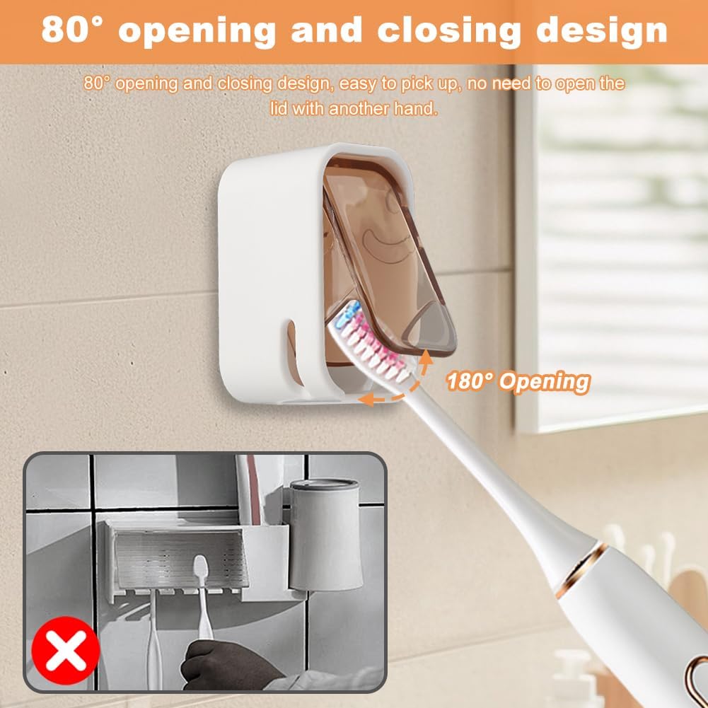 3PCS Toothbrush Holder Wall Mounted with Cover,Single Slot Electric Tooth Brushing Holder,Self Adhesive Hanging Toothbrush Organizer for Bathroom,Family,Travel(4.4 * 3 * 2.6cm,Color:Brown)