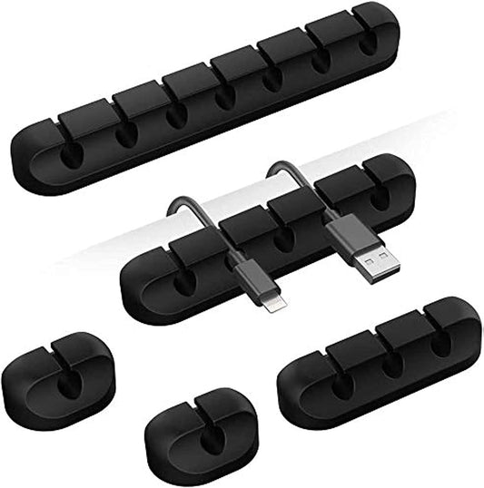 Cord Holder Cable Organizer Clips – Self Adhesive Cord Organizer for Desk, Car, Nightstands, Office, White Silicone Cord Keeper Cable Clips Wire Holders for Phone Charger Cords (7-5-3-1-1 Slots)