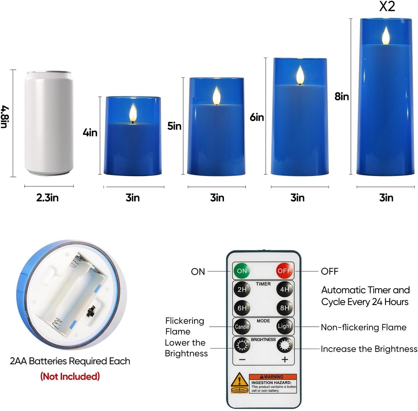 Raycare Flameless Candles Battery Operated with Remote Timer, Acrylic Flickering LED Pillar Candle for Christmas, Wedding, Home Decor, Gift for Family and Friend, White, Set of3