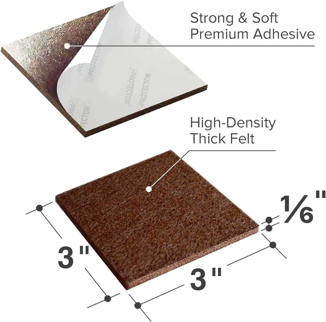 X-Protector Premium Felt Furniture Pads - 20 PCS 6 x 1/2" - Black Rectangular Pads with Tenacious Adhesive - Protects Hardwood, Laminate & Tile Floors