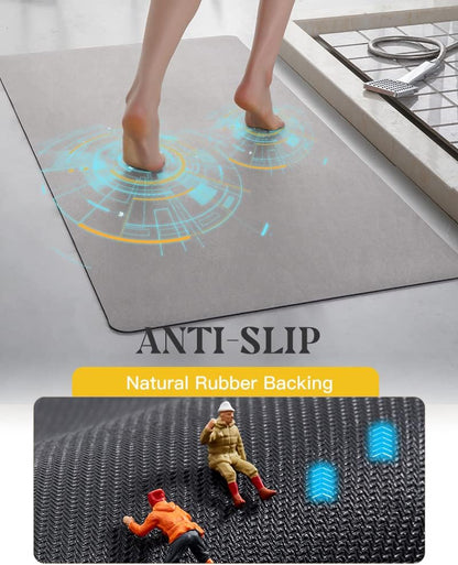 MontVoo -Bath Mat-Rubber Backing Non SlipThin Bathroom Rugs Fit Under Door- Quick Dry Absorbent Faux Suede Surface Grey Bathroom Floor Mats-Shower Rug for in Front of Bathtub Shower Gray 16x24