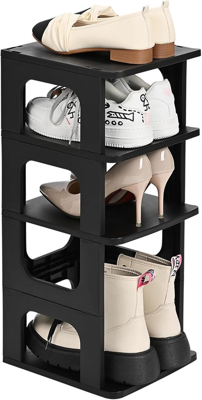 TRZZ 5-Tier Small Shoe Rack, Vertical Narrow Stackable Organizer with Removable Partition, Efficient Shoe Storage for Closet, Entryway, and Small Spaces (Black) | Removable Partition, Vertical Efficient Shoe Storage, for Closet, Entryway, Small Spaces