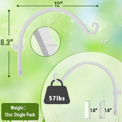 FEED GARDEN Heavy Duty Plant Hangers Outdoor Indoor, 8 Inch 2 Pack Metal Hanging Bracket Holds Up to 44 lbs, Wall Brackets for Hanging Baskets, Bird Feeders,Wind Chime& Lanterns, Black