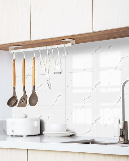 WADILE 10pcs Peel and Stick Shower Waterproof Marble Tiles Wall Panels, 11.8"x11.8" Self-Adhesive Backsplash, for Home Bathroom, Kitchen, Living Room White (Not Real Tile)