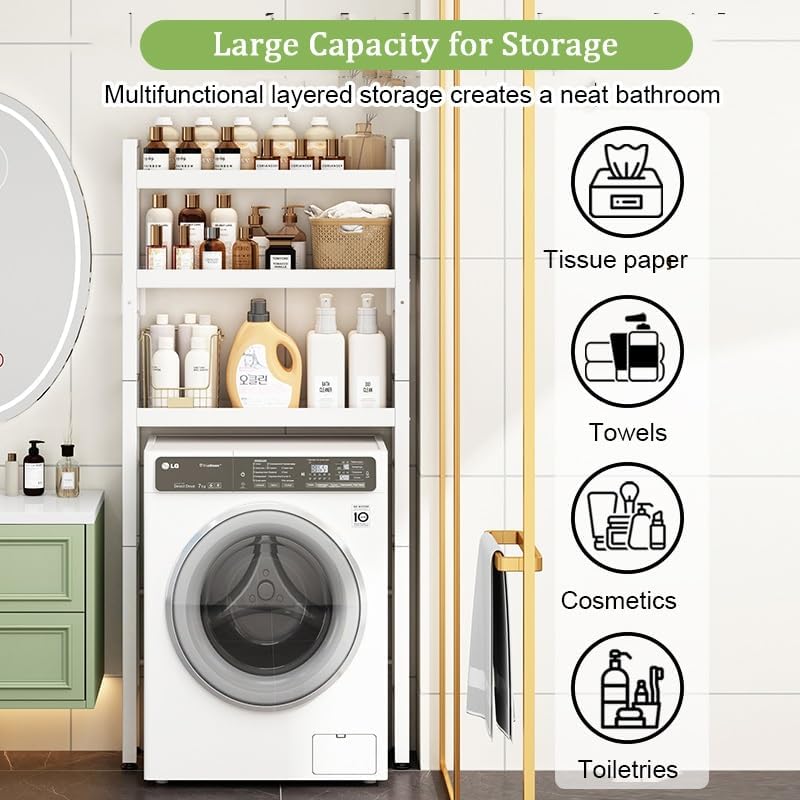 Toilet/Washing Machine Storage Rack,Over Washer And Dryer Shelves,Storage Rack Over Washing Machine Storage Unit,Laundry Room Storage And Organizer Standing Shelf,For Laundry Room Bathroom(White,59.8i