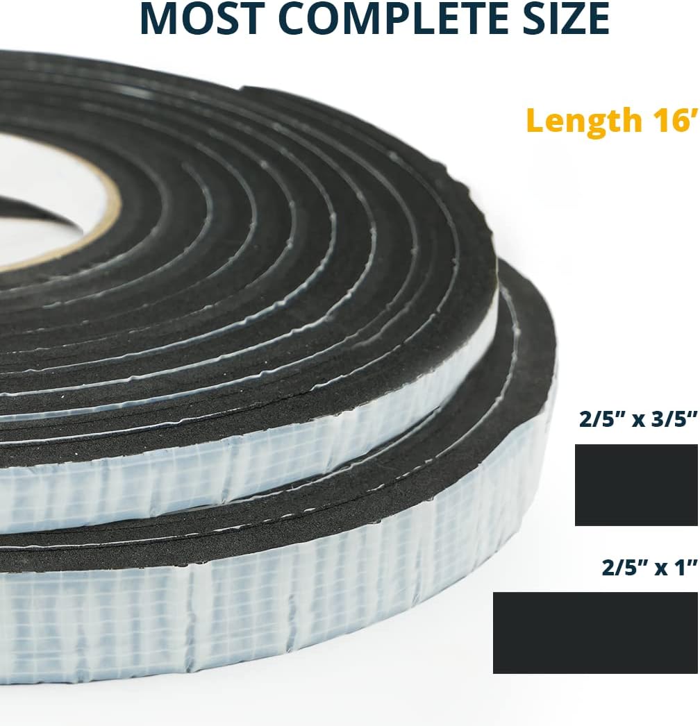 Alenor EPDM Black Foam Insulation Tape Self Adhesive 1/8"x1" x 50' Ft –Pack of 1- Weather Stripping for Doors & Windows,Soundproofing,Door Seal,Weatherstrip,Pipe Cooling,Air Conditioning Seal Strip