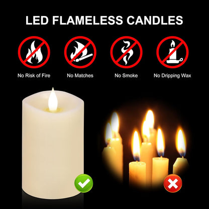 3x4 Flickering Flameless Candles Set of 3,Real Wax Pillar LED Candles,with Timer,4 inch Flameless Candles with Remote,for Party Wedding Holiday Home Decor,Ivory