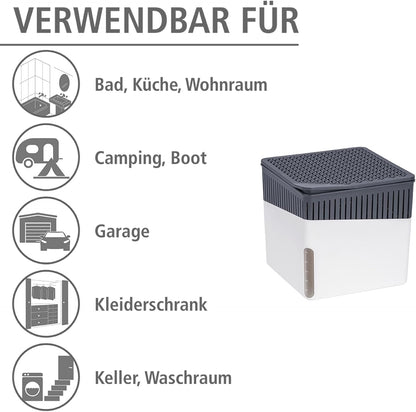 WENKO Dehumidifier Small, Portable, Compact and Rechargeable, Moisture Absorber for Bathroom, Bedroom, Garage, Closet, 2800 Cubic Feet, 2.2lbs, White, 6.18 x 6.5 x 6.5, 2.2 lbs