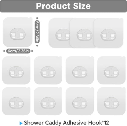 14 Pack Shower Caddy Adhesive Replacement, Transparent Strong Adhesive Hooks, No Drilling, Waterproof Wall Hooks for Shower Caddy, Bathroom Storage Shelves and Kitchen Racks