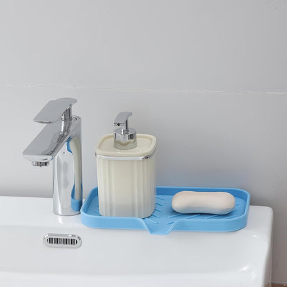 MicoYang Silicone Bathroom Soap Dishes with Drain Spout-Bathroom and Kitchen Sink Organizer,Sponge Holder,Dish Soap Tray,Perfect for Dispenser,Scrubber,Bottle,Cup on Sink or Counter-Coffee 4.9"×3.2"